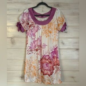 Tori Richard Floral Puff Sleeves Size 0 100% Silk Dress Cruise Party